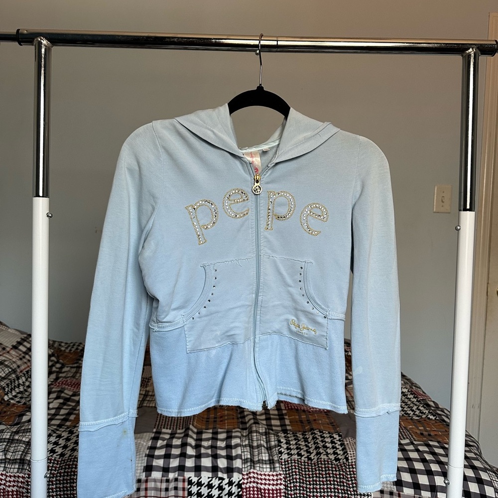 Y2K Pepe Jeans Light Blue Zip-Up Hoodie